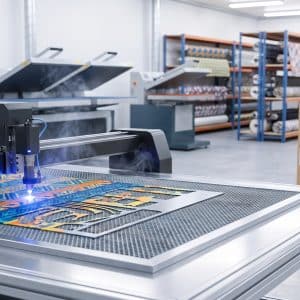 Cắt Laser Vải Theo Yêu Cầu: Giải Pháp Chính Xác Cho Shop & Xưởng May Máy cắt laser vải theo yêu cầu chính xác tại xưởng INTERPRINT